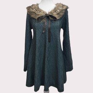 Axes Femme Grey Sweater Dress with Fur Collar